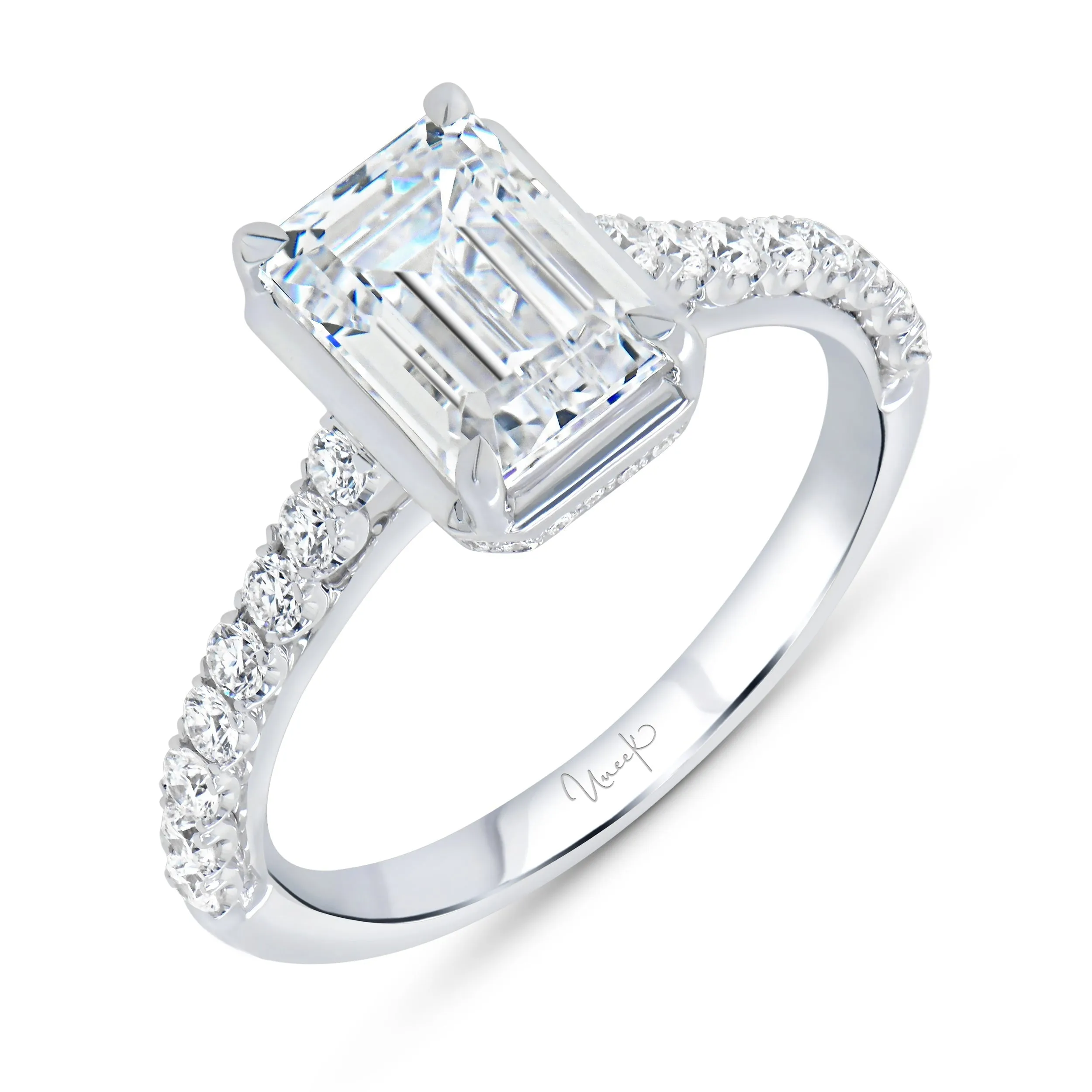 0.43ctw Emerald Cut Halo Engagement Ring