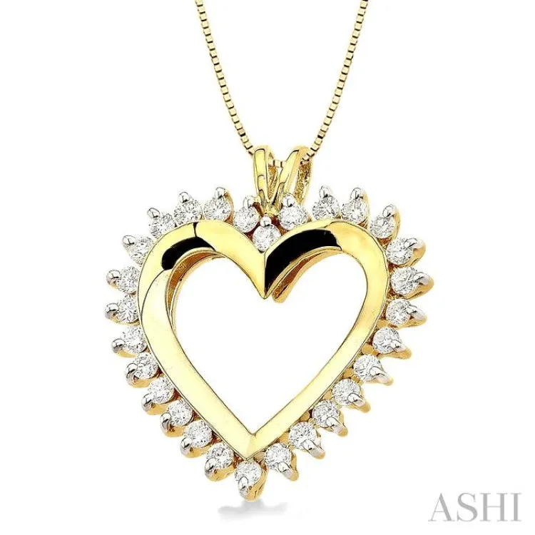 1 Ctw Round Cut Diamond Heart Pendant in 14K Yellow Gold with Chain