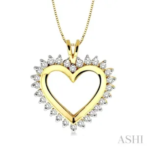 1 Ctw Round Cut Diamond Heart Pendant in 14K Yellow Gold with Chain