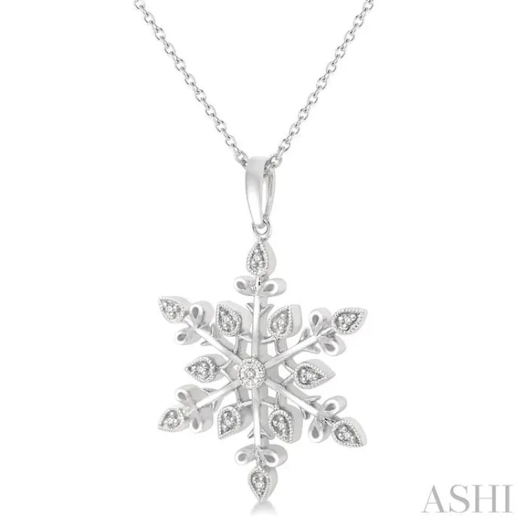 1/20 ctw Snowflake Lattice Round Cut Diamond Pendant With Chain in Silver