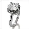 1.25 Cushion Cubic Zirconia With Halo Pave Engagement Ring 14K White Gold