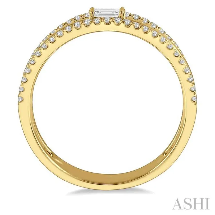 1/3 ctw Three Row Layered Baguette & Round  Diamond Fashion Ring in 14K Yellow Gold