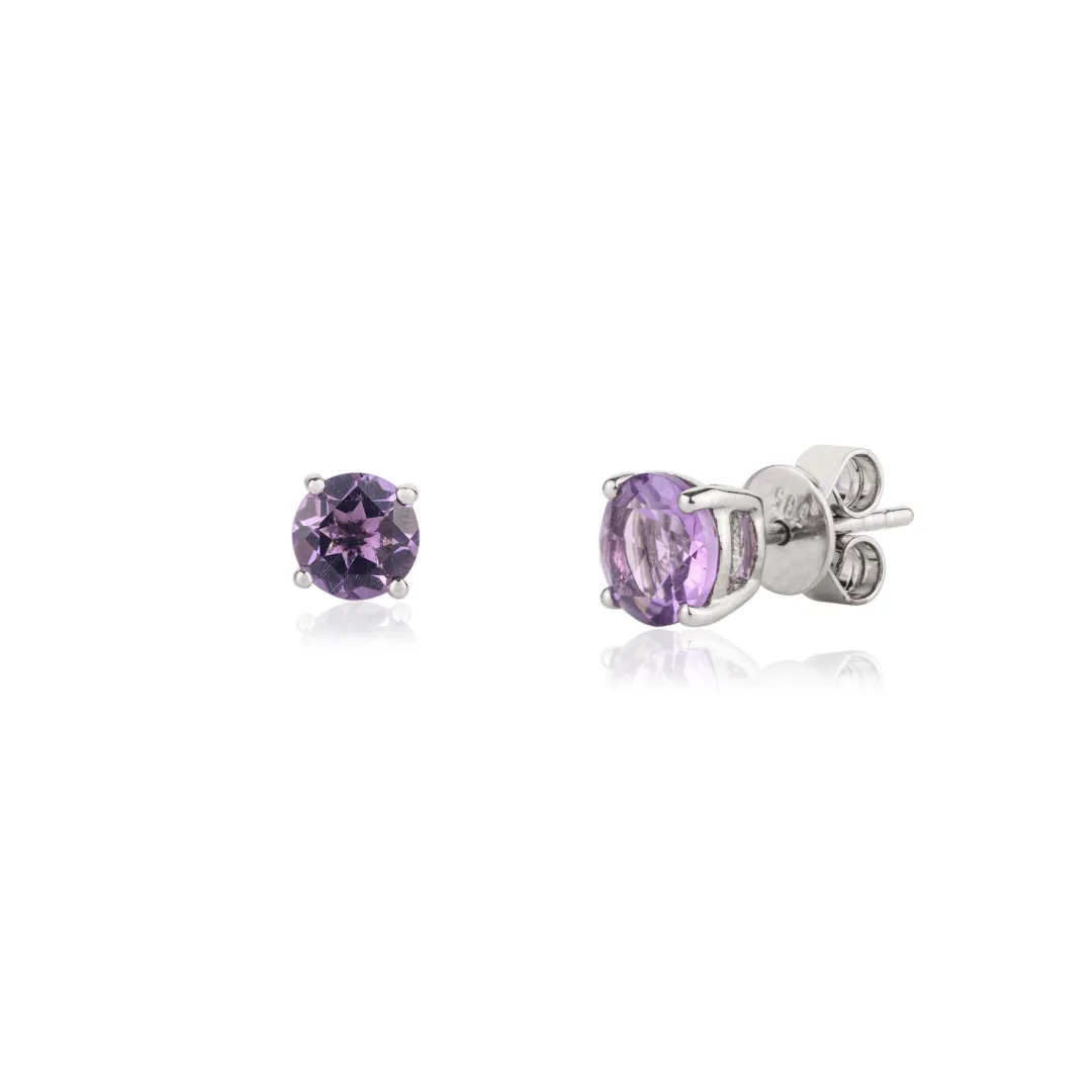 14k Gold Round Amethyst Studs