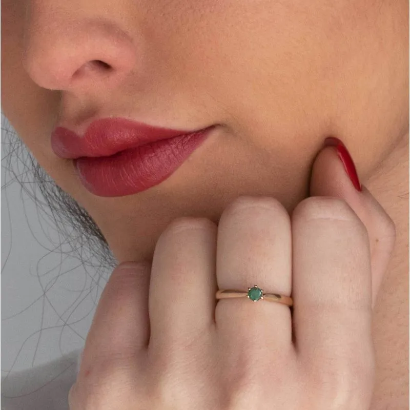 14K Rose Gold Round Green Emerald 3mm Ring