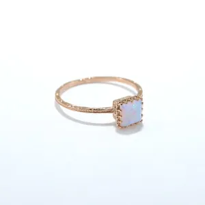 14K Rose Gold Square White Opal 5X5mm Ring