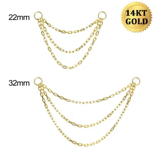 14K Solid Gold Removable Triple Chain Attachment Linking Chain