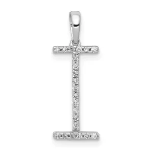 14K White Gold Diamond 0.088-CT Block Letter I Initial Charm Pendant