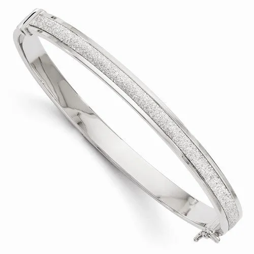 14K White Gold Fancy Glitter Infused Hinged Bangle Bracelet