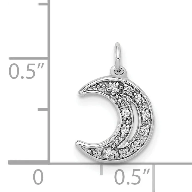 14k White Gold Open Back Polished Finish 0.05-CT Diamond Moon Charm Design Pendant