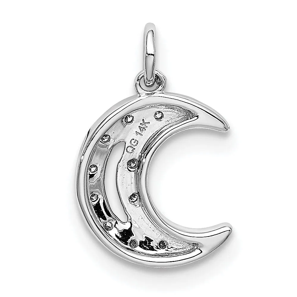 14k White Gold Open Back Polished Finish 0.05-CT Diamond Moon Charm Design Pendant