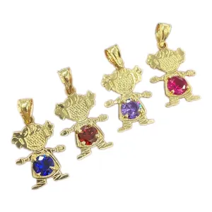 14K Yellow Gold Little Girls Pendant Birthstones Charm for Womens Moms Gifts