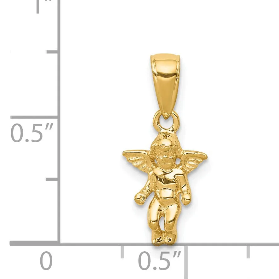 14k Yellow Gold Polish Finish 3-Dimensional Solid Small Angel Pendant