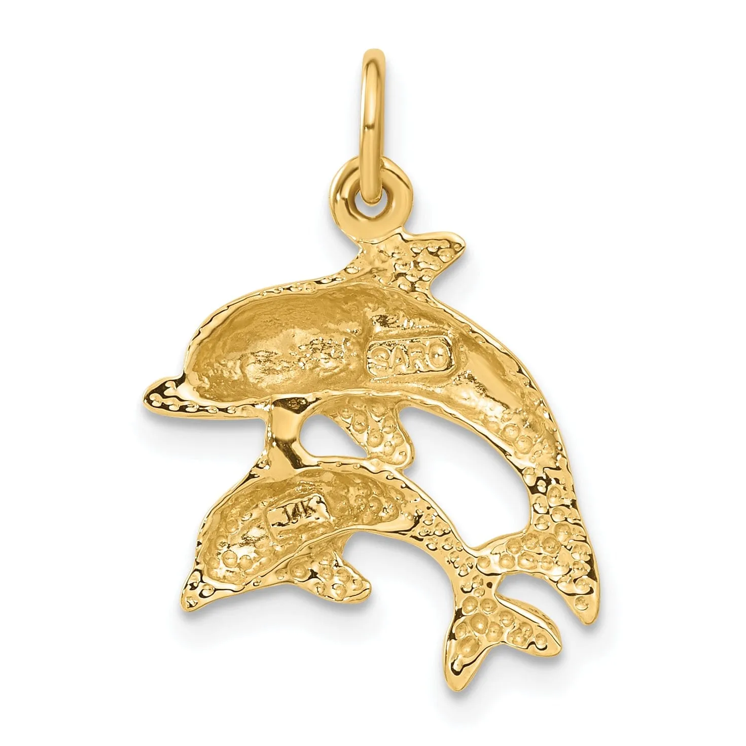 14k Yellow Gold Polished Finish Two Dolphins Design Charm Pendant