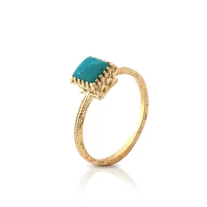 14K Yellow Gold Square Turquoise 6X6mm Ring