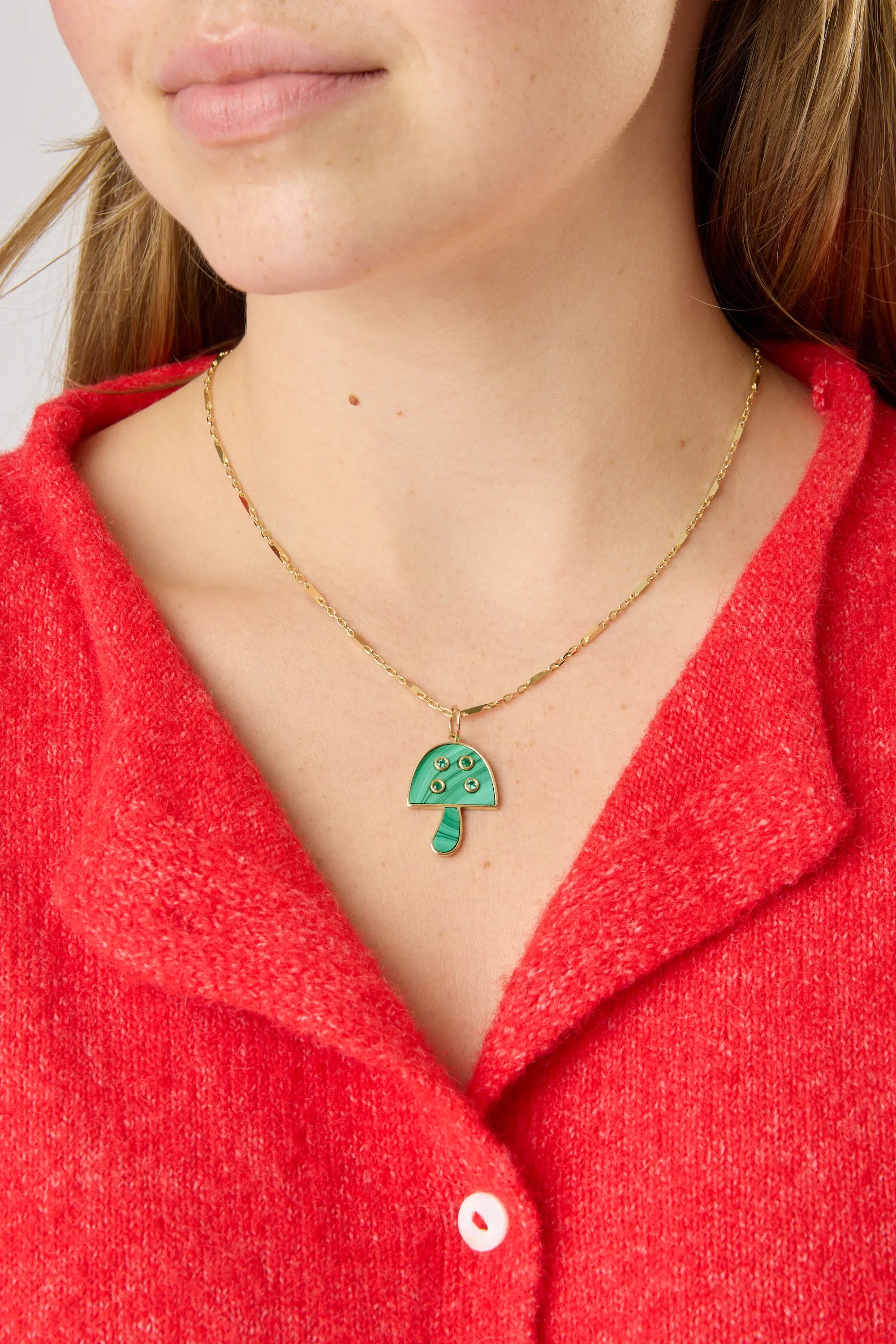 14KY Malachite Mushroom Charm