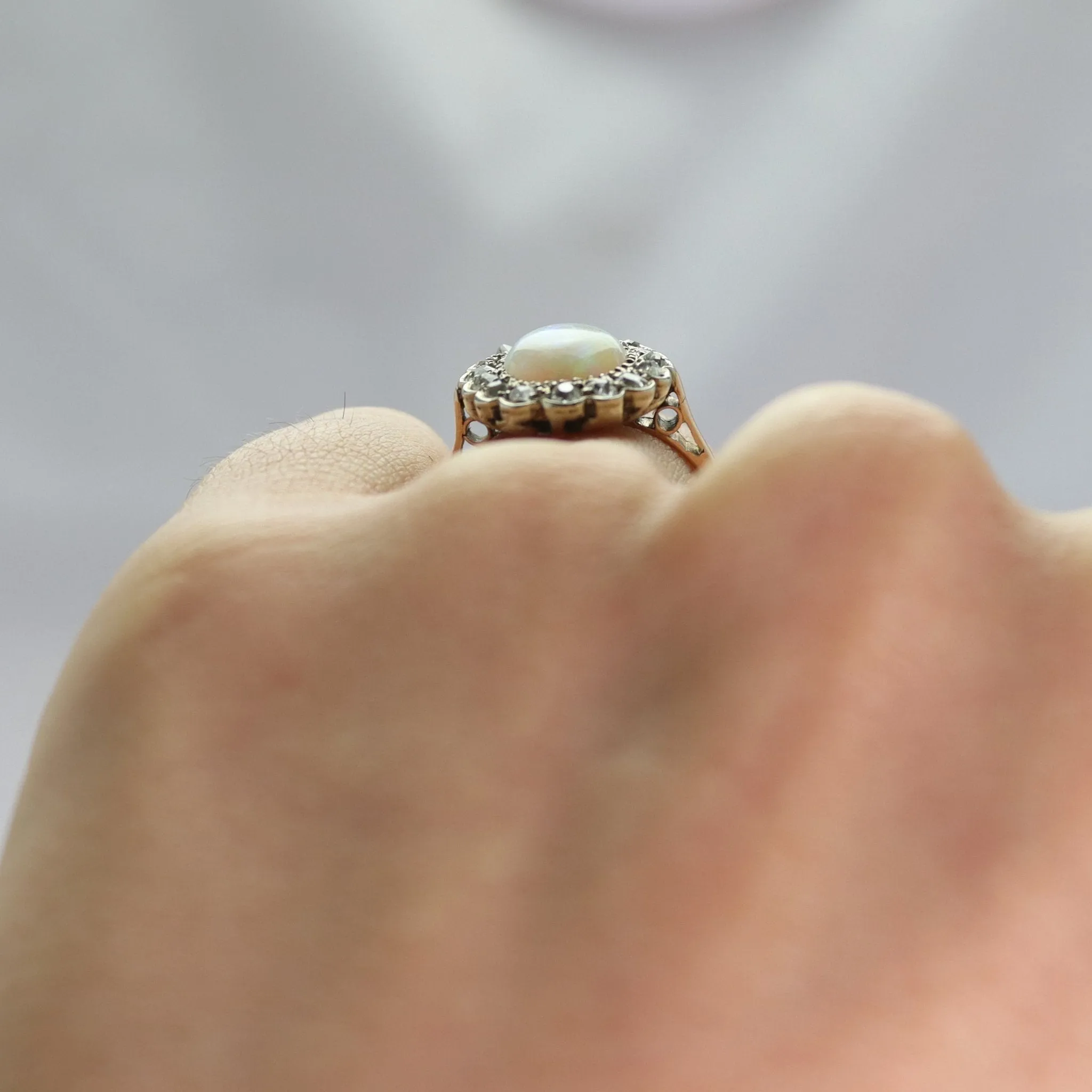 15 Carat Rose Gold Opal and Diamond Cluster Ring