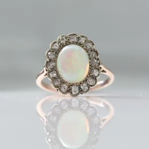 15 Carat Rose Gold Opal and Diamond Cluster Ring