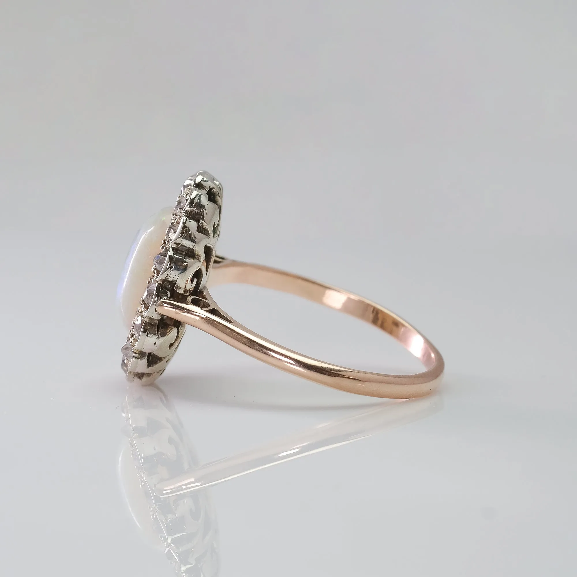 15 Carat Rose Gold Opal and Diamond Cluster Ring