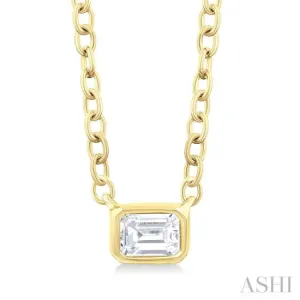 1/6 Ctw Petite East-West Bezel Set Emerald Cut Diamond Fashion Pendant With Chain in 10K Yellow Gold