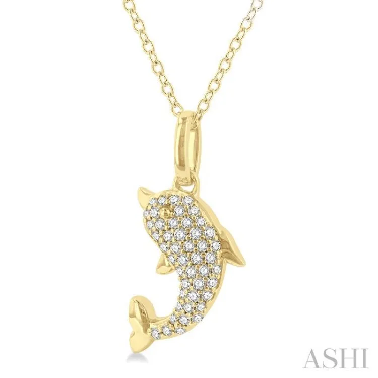 1/6 ctw Petite Sealife Dolphin Round Cut Diamond Fashion Pendant With Chain in 10K Yellow Gold