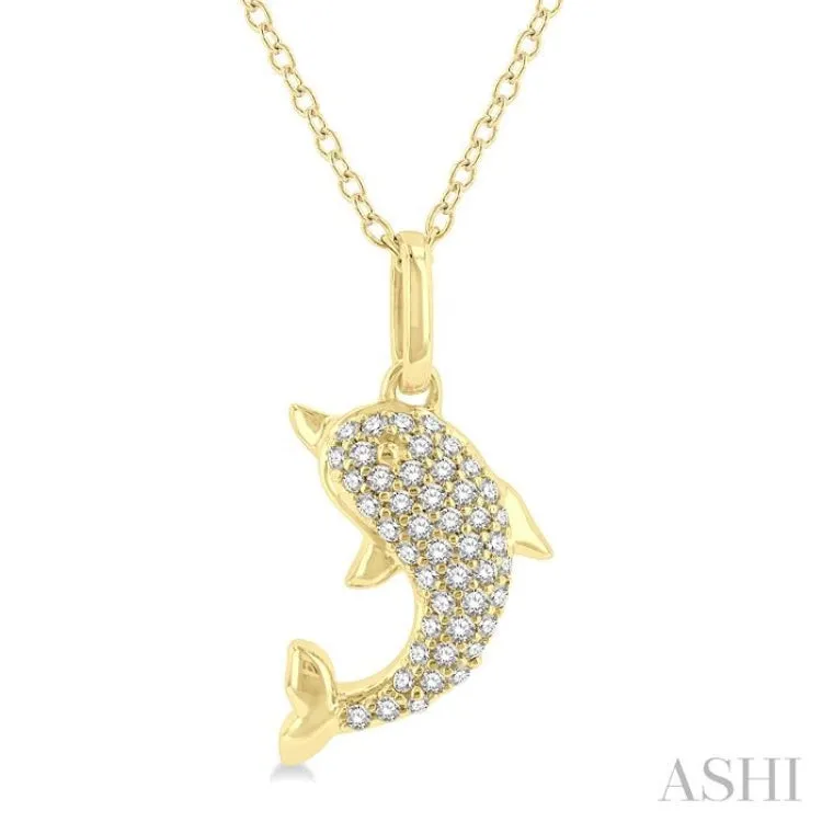 1/6 ctw Petite Sealife Dolphin Round Cut Diamond Fashion Pendant With Chain in 10K Yellow Gold