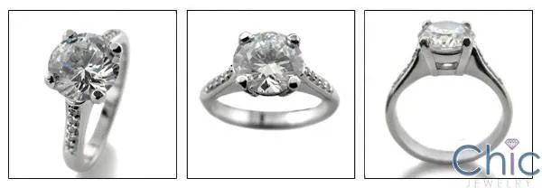 1.75 Round Center Pave  Sides Cubic Zirconia 14K White Gold Engagement Ring