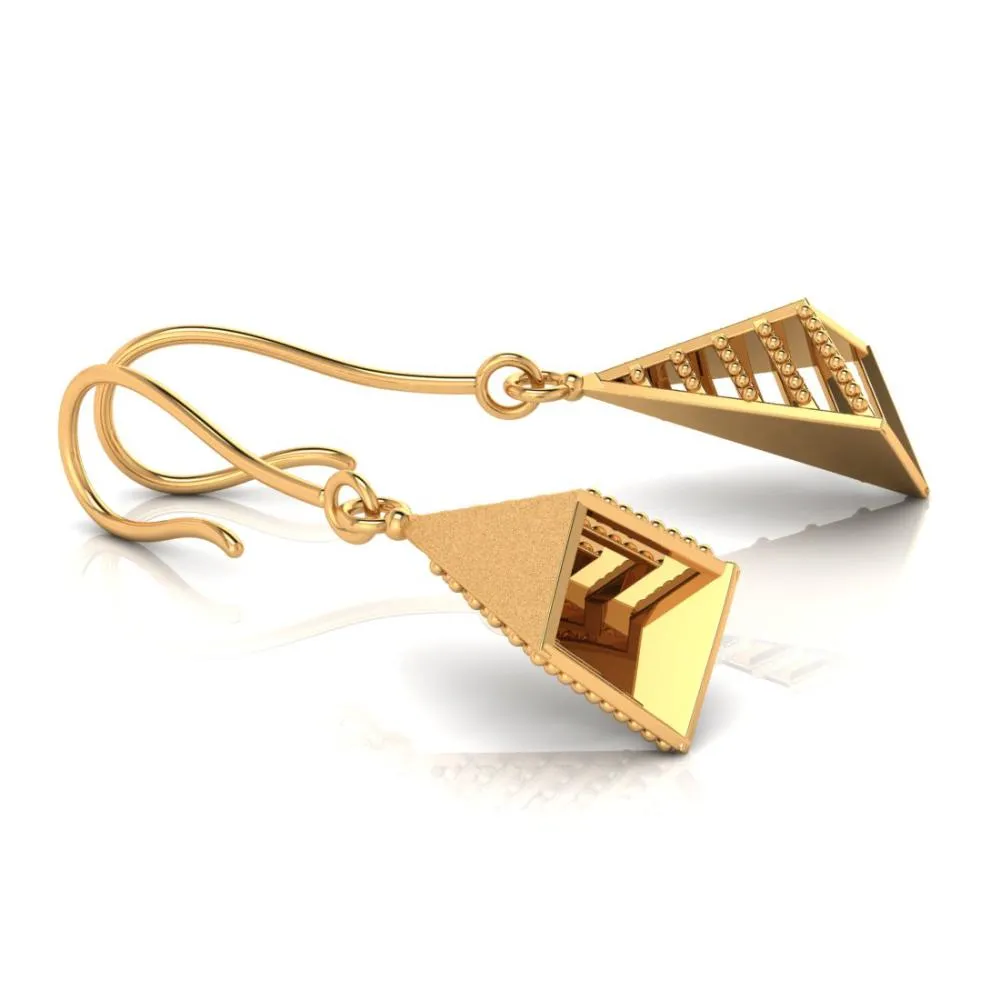 18k Attractive Gold Earrings With A Unique Conical Shape