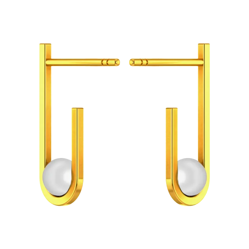 18k Gold Unique Shaped Earrings With Pearl