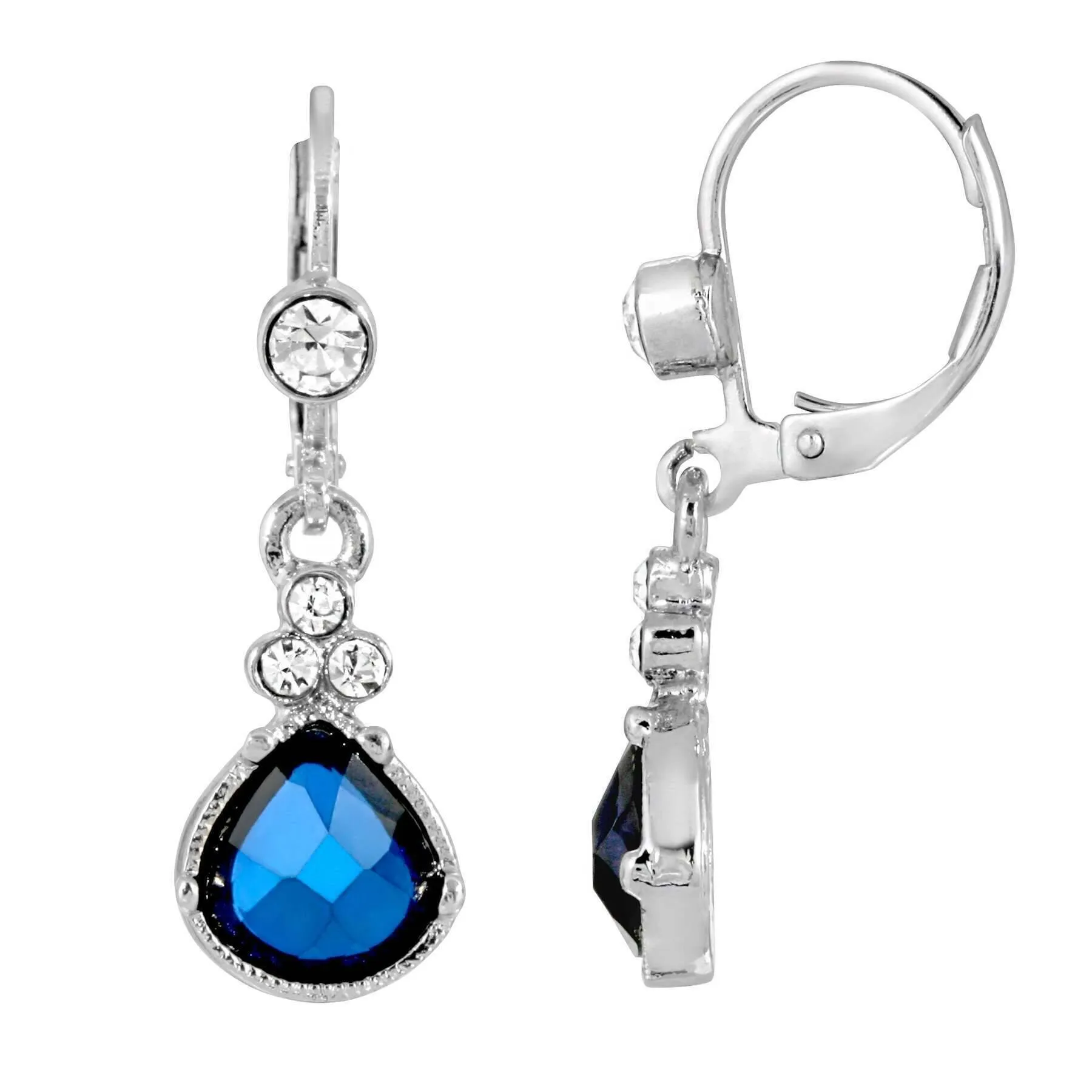 1928 Jewelry Fantasy Blue & Clear Crystal Drop Earrings