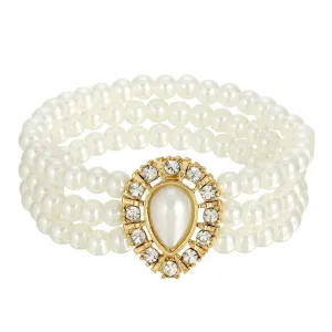 1928 Jewelry Faux Pearl With Crystal 3-Row Stretch Bracelet