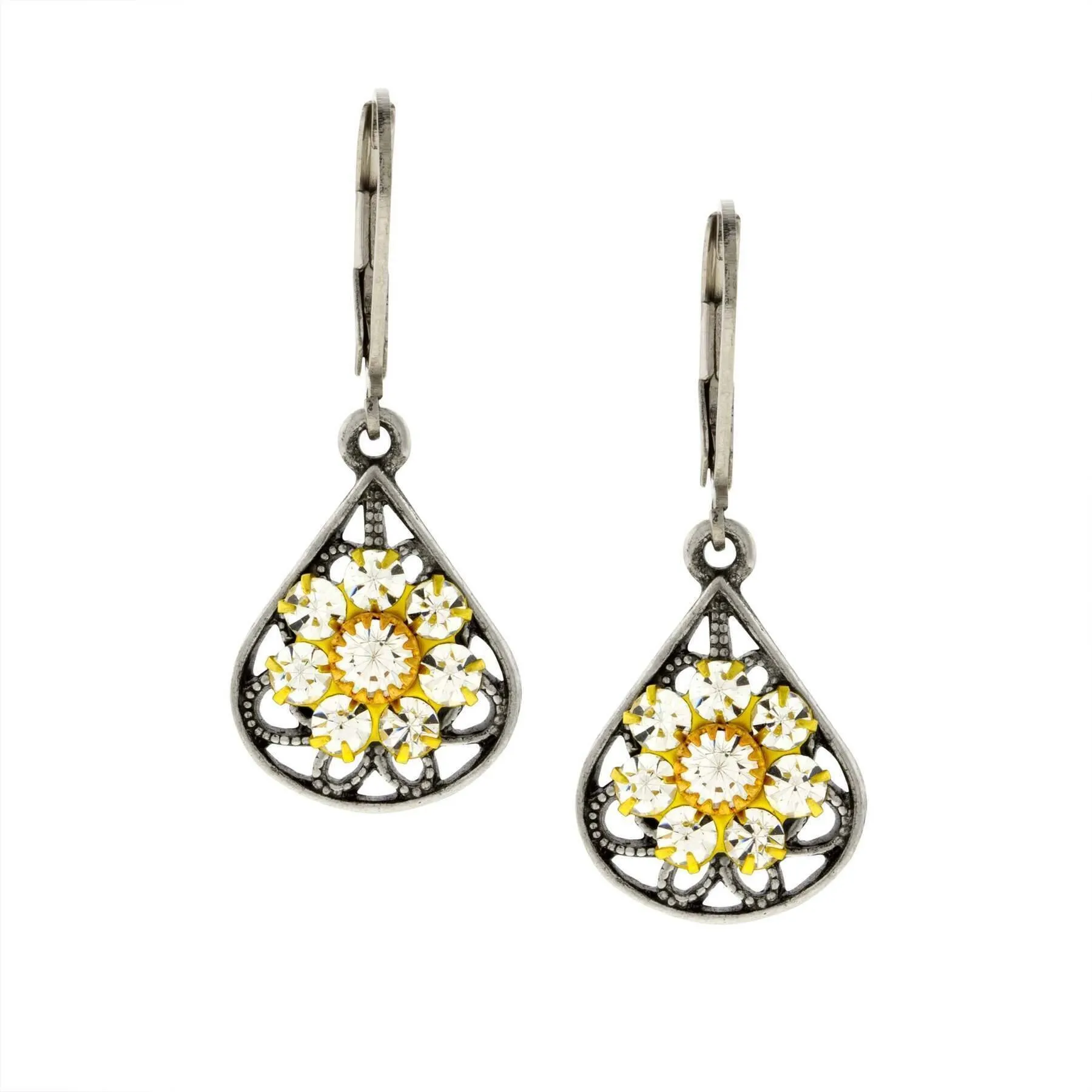 1928 Jewelry Flower Spirit Crystal Cluster Drop Earrings