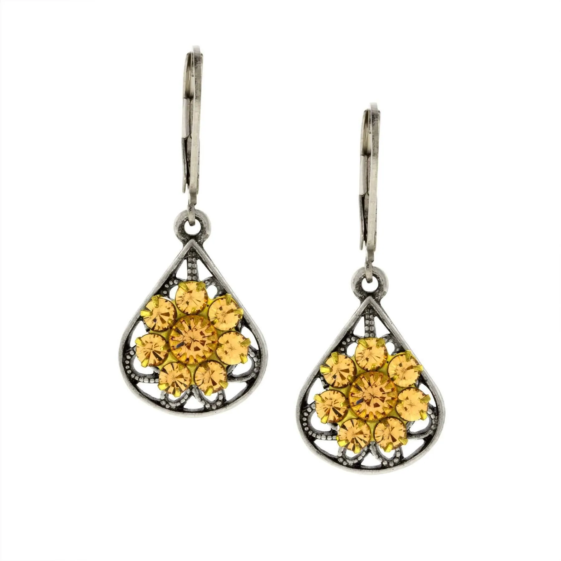 1928 Jewelry Flower Spirit Crystal Cluster Drop Earrings