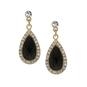 1928 Jewelry Gala Jet Black Teardrop Crystal Post Dangle Earrings