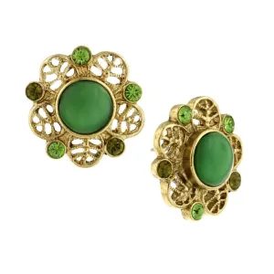 1928 Jewelry Green Moonstone Button Earrings