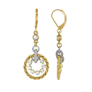 1928 Jewelry Round Crystal Rope Hoop Two Tone Drop Earrings