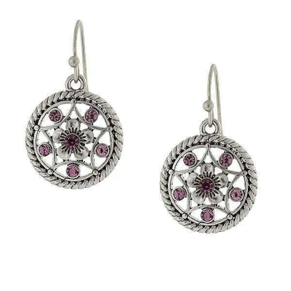 1928 Jewelry Star & Flower Motif Round Crystal Drop Earrings