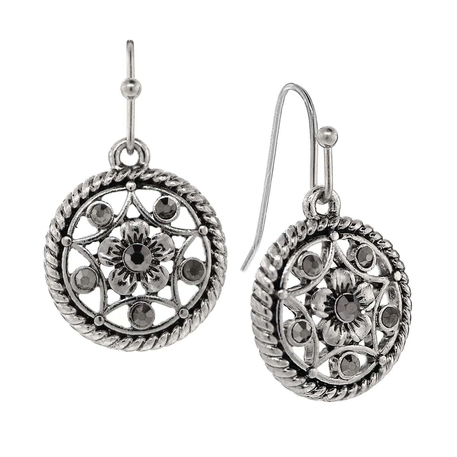 1928 Jewelry Star & Flower Motif Round Crystal Drop Earrings