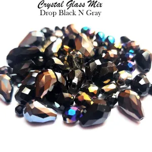 200 Pcs Pkg. Black color,Drop Faceted Crystal Glass beads, size encluded as 5X7MM, 8X12MM, 10X15MM AND SOME 3X5MM