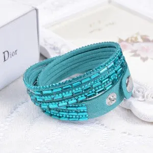 2016New Selling Fashion 12 Layer Leather Bracelet multicolor Charm Bracelets Bangles For Women Buttons Adjust Size Free Shipping