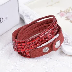 2016New Selling Fashion 12 Layer Leather Bracelet multicolor Charm Bracelets Bangles For Women Buttons Adjust Size Free Shipping