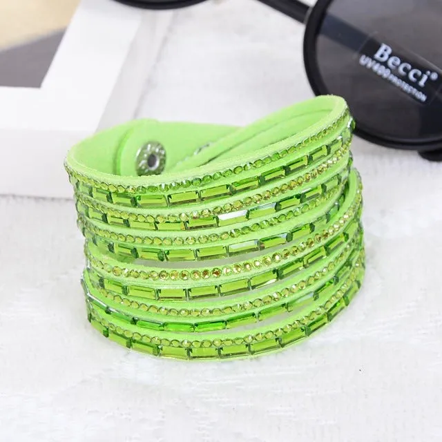 2016New Selling Fashion 12 Layer Leather Bracelet multicolor Charm Bracelets Bangles For Women Buttons Adjust Size Free Shipping