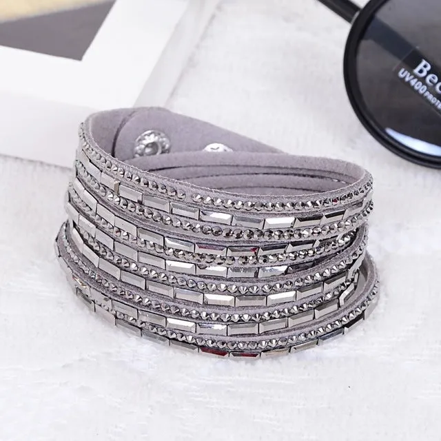 2016New Selling Fashion 12 Layer Leather Bracelet multicolor Charm Bracelets Bangles For Women Buttons Adjust Size Free Shipping