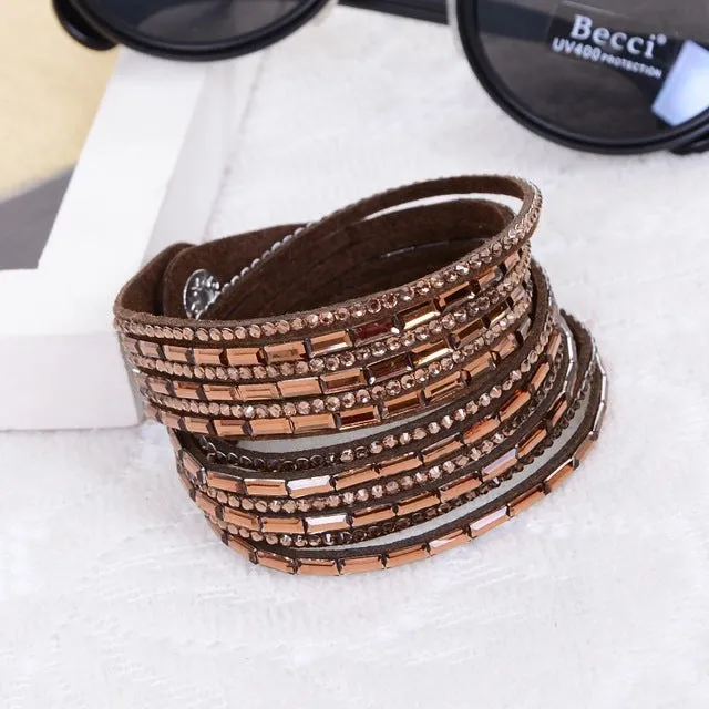 2016New Selling Fashion 12 Layer Leather Bracelet multicolor Charm Bracelets Bangles For Women Buttons Adjust Size Free Shipping