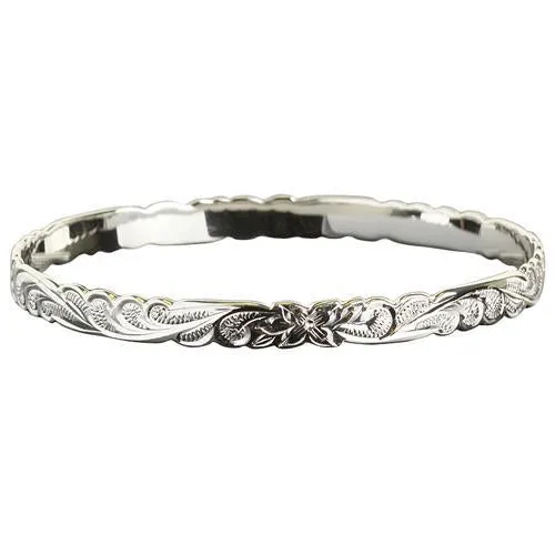 925 Sterling Silver Hand Carved Hawaiian Queen Bangles - 6mm to 18mm