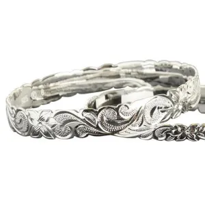 925 Sterling Silver Hand Carved Hawaiian Queen Bangles - 6mm to 18mm