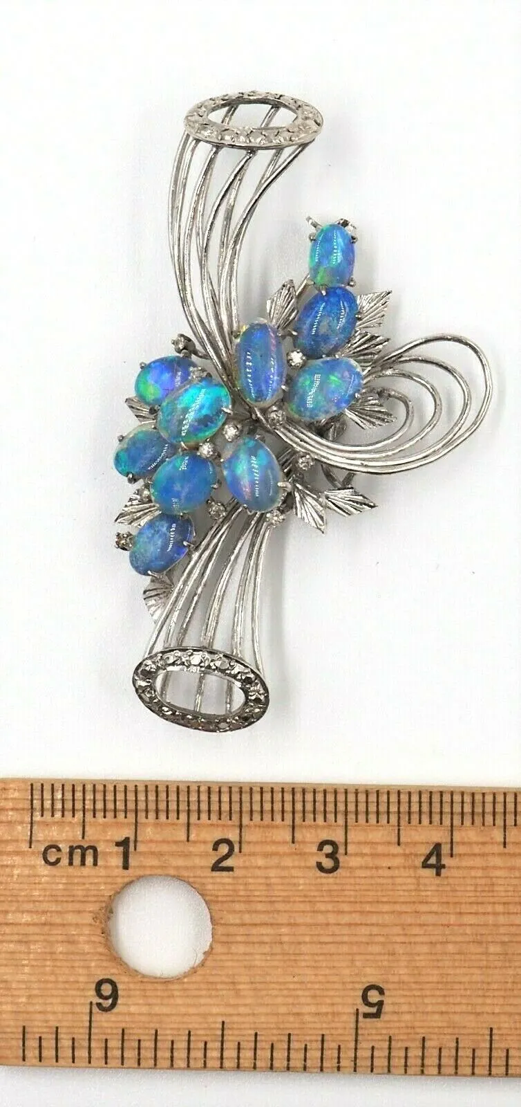 9ct White Gold Crystal Opal & Diamond Spray Style Brooch