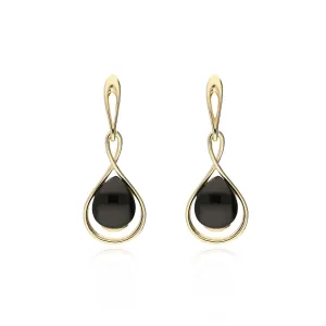 9ct Yellow Gold Whitby Jet Twist Drop Earrings