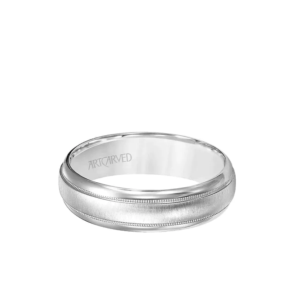 ADISON 14k White Gold Wedding Band Domed Brushed Finish Center with Milgrain Rolled Edges by Artcarved - 4mm, 6mm, & 8mm