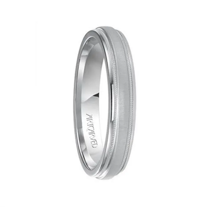 ADISON 14k White Gold Wedding Band Domed Brushed Finish Center with Milgrain Rolled Edges by Artcarved - 4mm, 6mm, & 8mm