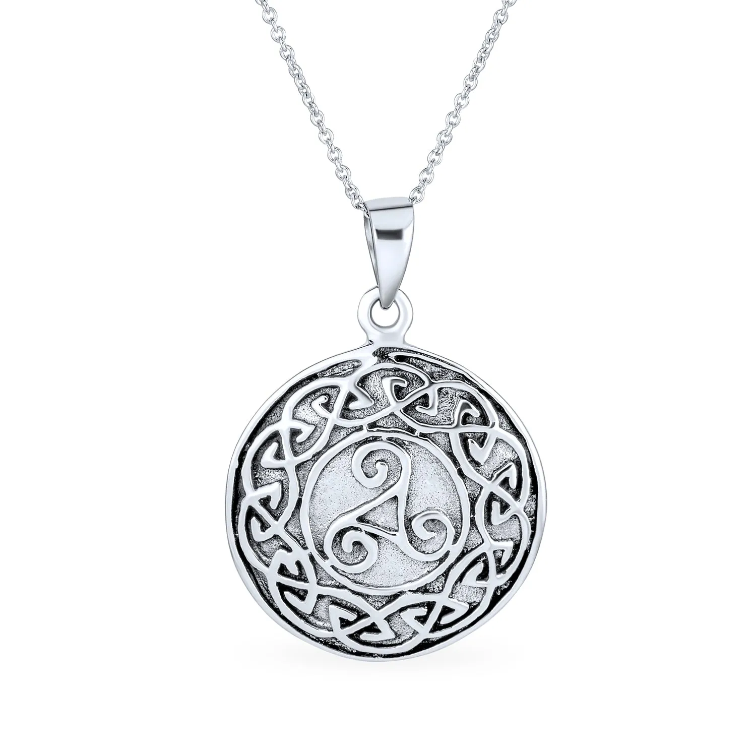 Ancient Viking Celtic Triquetra Triskele Pendant Necklace in Oxidized Silver